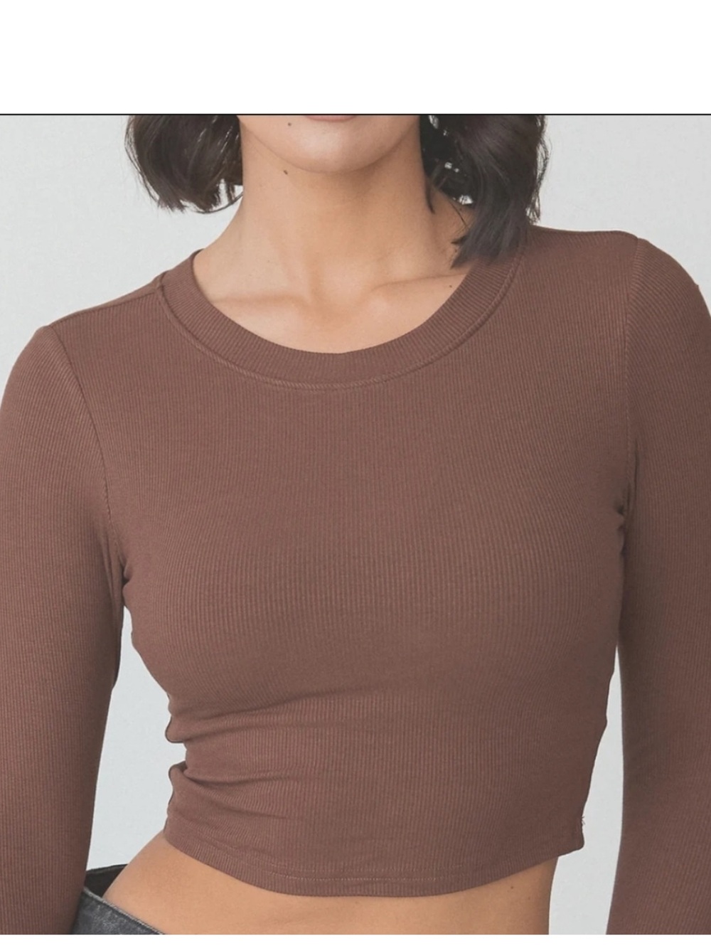 Klassy Network Brown Ribbed Long Sleeve Crop Top